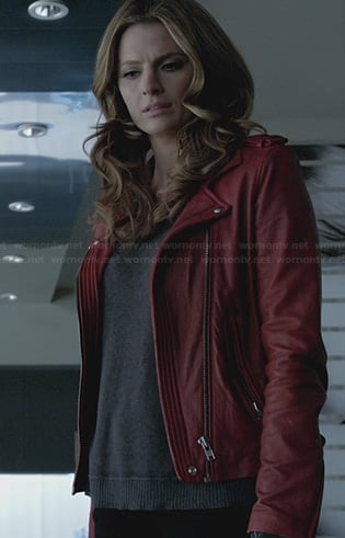 Beckett's red leather jacket on Castle