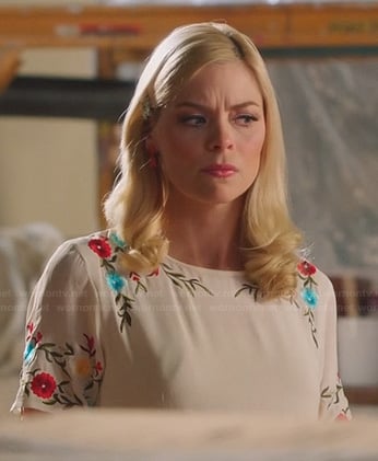 Lemon's white dress with leaf and flower embroidery on Hart of Dixie
