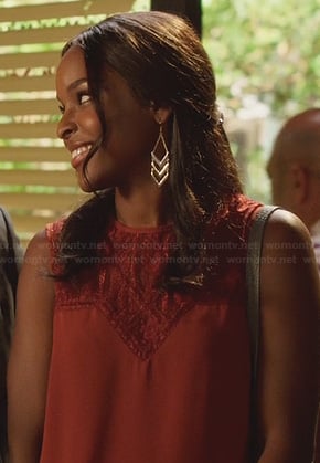 Lynly's rust orange lace top on Hart of Dixie