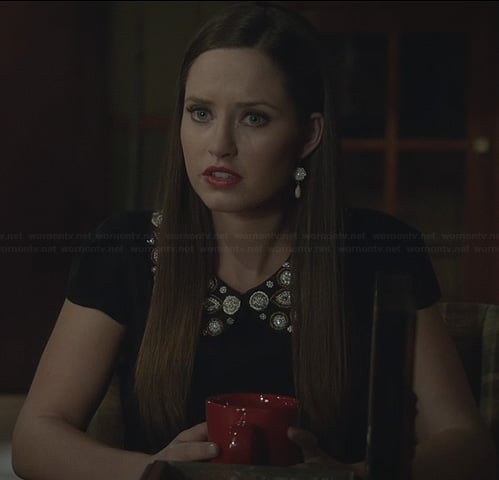 Olivia's black top with embellished collar on Ravenswood
