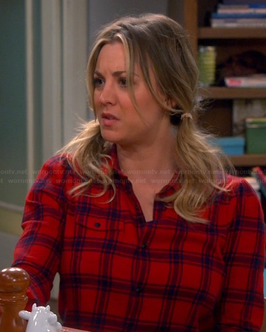Penny's red and navy checked shirt on The Big Bang Theory