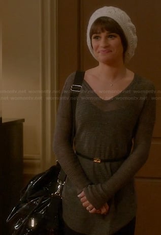 Rachel's brown sweater and white beanie on Glee
