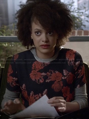 Remy's navy and orange floral top on Ravenswood