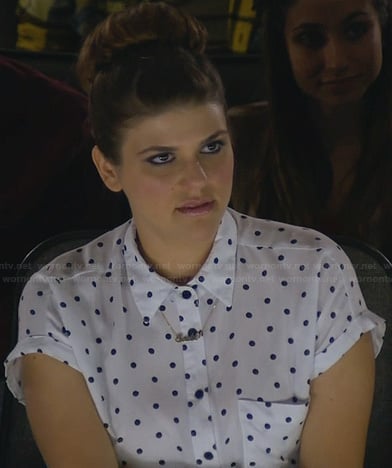Sadie's polka dot tie front shirt on Awkward
