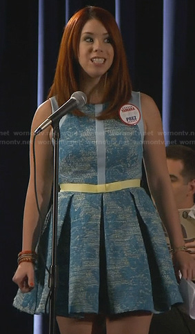 Tamara's blue tweed fit and flare dress on Awkward