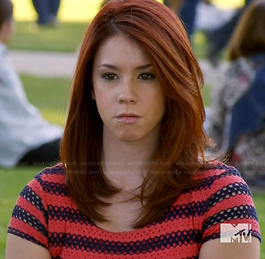 Tamara's red and blue striped eyelet dress on Awkward