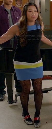 Tina's blue and black colorblock shift dress on Glee