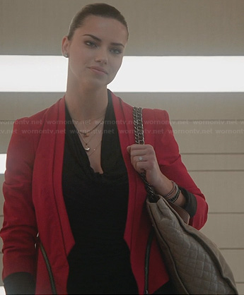 Adriana Lima's red zip detail blazer on The Crazy Ones