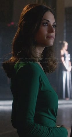Alex's green long-sleeved wrap dress on Nikita