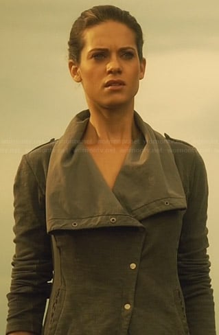 Alex's grey asymmetric jacket on Nikita
