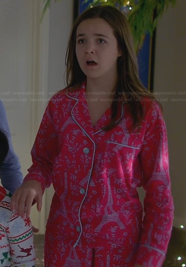 Hillary's red Eiffel Tower pajamas on Trophy Wife