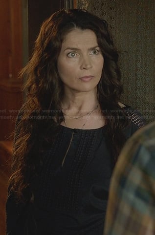 Joanna's black keyhole blouse with eyelet sleeve detail on Witches of East End
