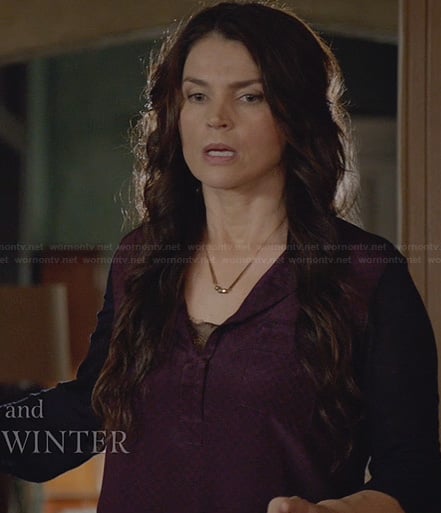 Joanna's purple shirt with navy sleeves on Witches of East End