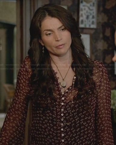 Joanna's red printed button front blouse on Witches of East End