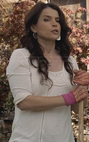 Joanna's white eyelet detail top on Witches of East End
