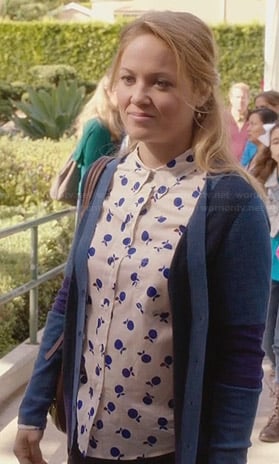 Julia's apple printed shirt and colorblock cardigan on Parenthood