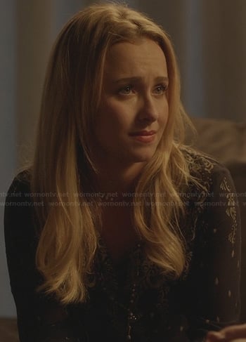 Juliette's black floral print blouse on Nashville