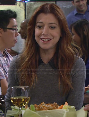 Lily's grey sweater with leather collar on How I Met Your Mother