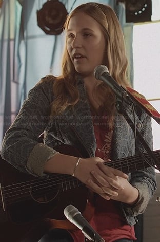 Maddie's denim zig zag embroidered jacket on Nashville