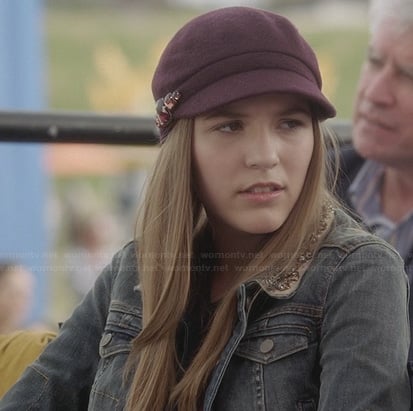 Maddie's purple gem embellished cap and denim jacket on Nashville