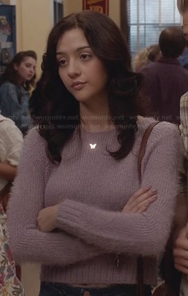 Maggie's purple fluffy cropped sweater on The Carrie Diaries