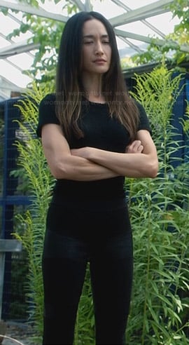 Nikita's black leather panelled leggings on Nikita