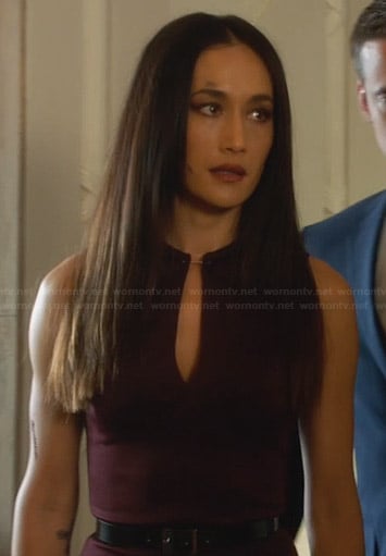 Nikita's burgundy keyhole dress on Nikita