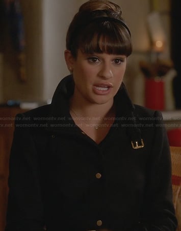 Rachel's black coat with gold buttons on Glee