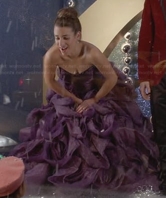 Rachel's purple strapless gown on Glee
