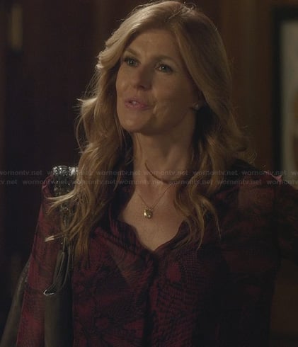 Rayna's red and black sheer printed blouse on Nashville