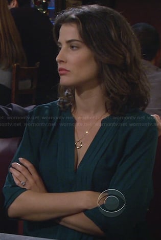 Robin's teal green pleated blouse on How I Met Your Mother