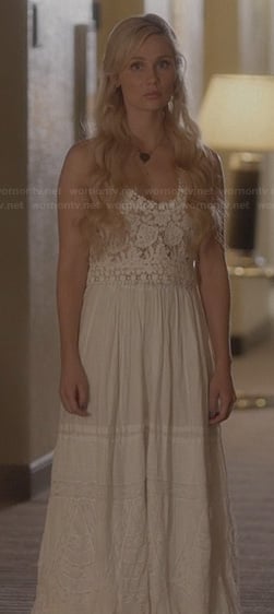 Scarlett's white lace maxi dress on Nashville