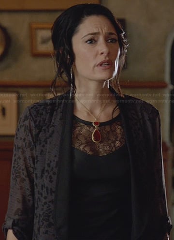 Wendy's black leather top with lace inset on Witches of East End