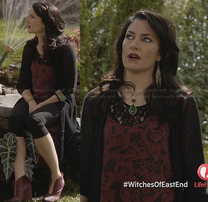 Wendy's red floral and lace top and red ankle boots on Witches of East End