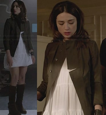 Allison's green military style jacket and white dress on Teen Wolf