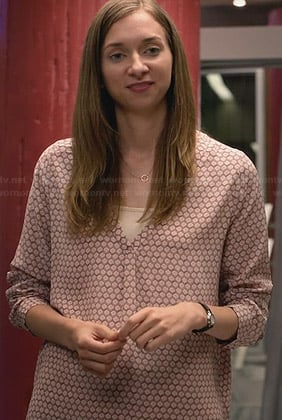Benita's blush pink honeycomb print blouse on House of Lies