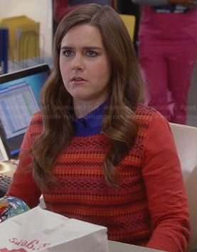 Betsey's orange fair isle sweater on The Mindy Project
