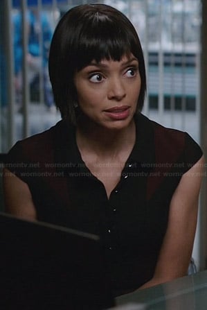 Camille's black and red colorblock shirtdress on Bones