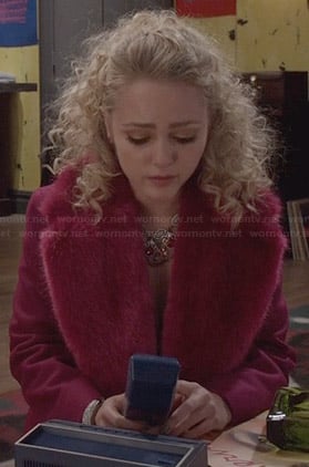 Carrie's pink fur collar coat on The Carrie Diaries