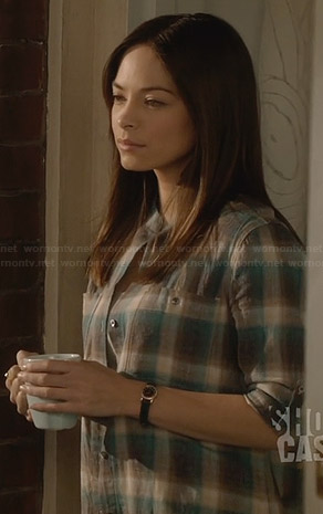 Cat's blue plaid shirt on Beauty and the Beast