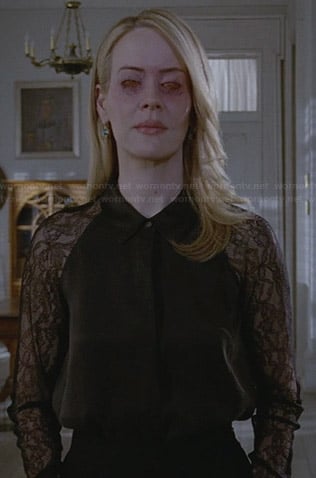 Cordelia's black lace sleeve collared shirt on American Horror Story