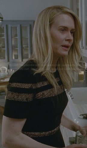 Cordelia's black lace-stripe dress on American Horror Story