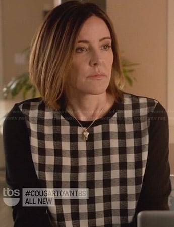 Ellie's black and white gingham check sweater on Cougar Town