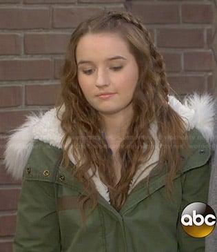 Eve's green jacket with white fur trimmed hood on Last Man Standing