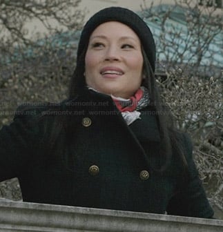 Joan's green plaid peacoat on Elementary