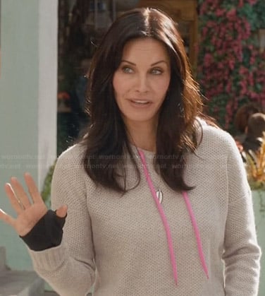 Jules's grey hoodie with neon pink cord on Cougar Town