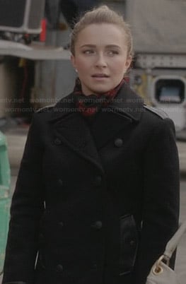 Juliette's black leather trim coat on Nashville