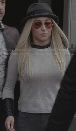 Juliette's grey top with leather cuffs and trim on Nashville