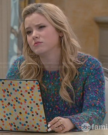 Lennox's blue textured sweater on Melissa and Joey