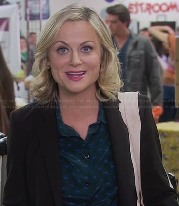 Leslie's green and blue printed blouse on Parks and Recreation